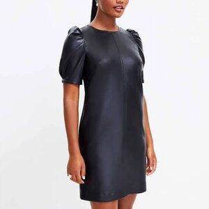 LOFT Black Faux Leather Ruched Sleeve (2P), Petite
